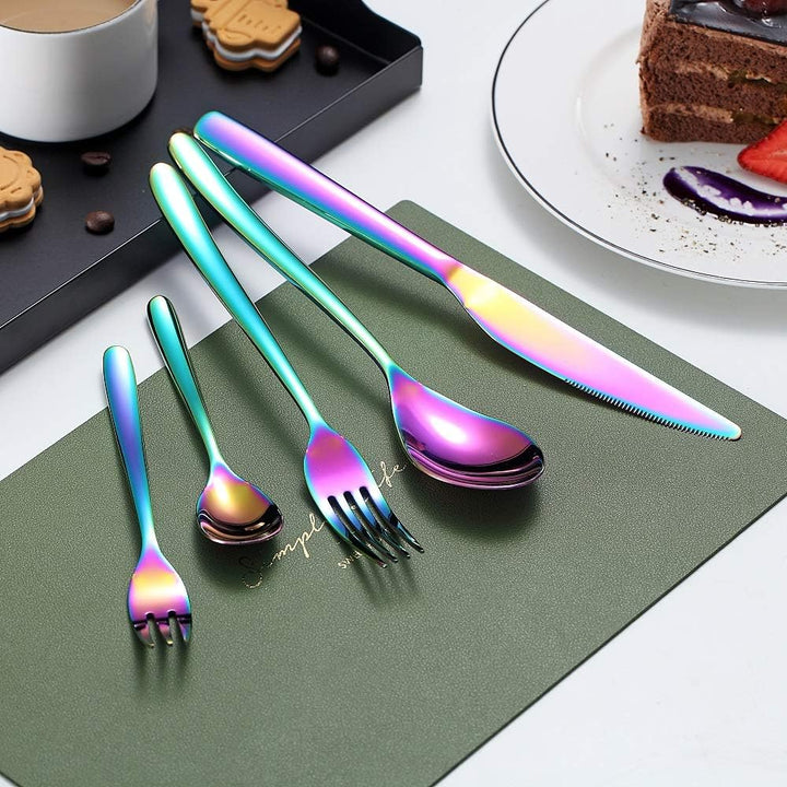 HOMQUEN 30 Stück Regenbogen Besteck Set, Regenbogen Besteckset aus Edelstahl, Regenbogen Titanbeschi