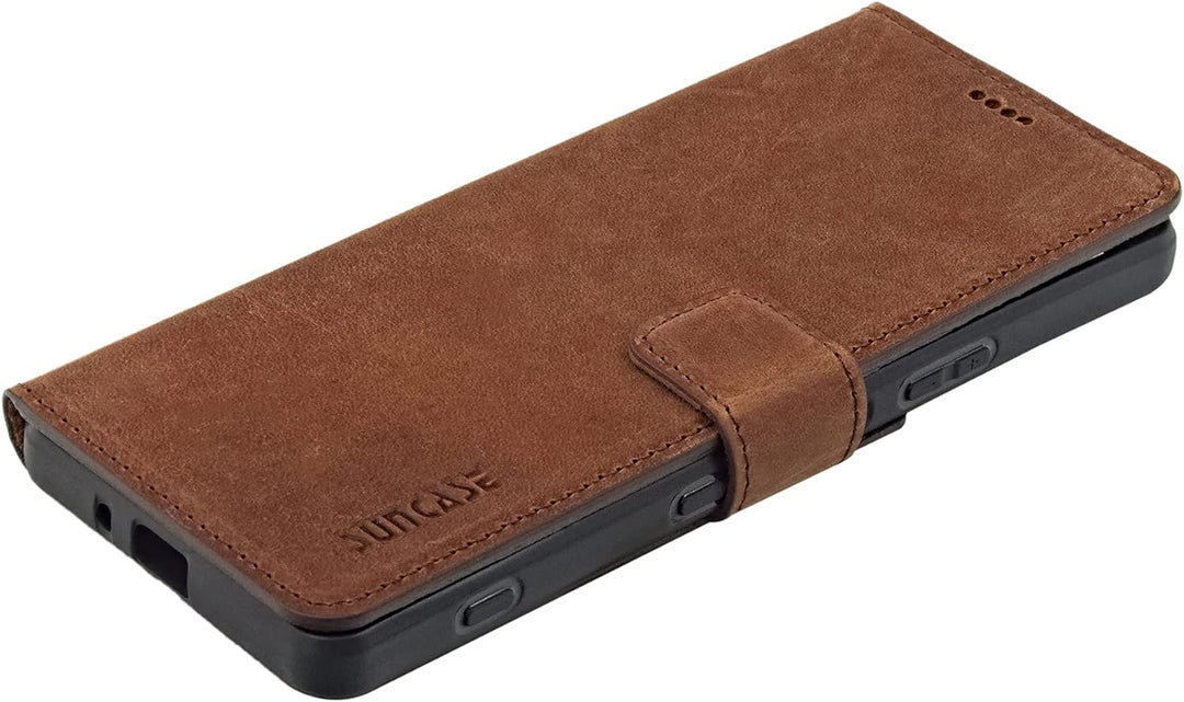 Suncase Book-Style Hülle kompatibel mit Sony Xperia 1 III 3 (2021) Leder Tasche (Slim-Fit) Lederhüll