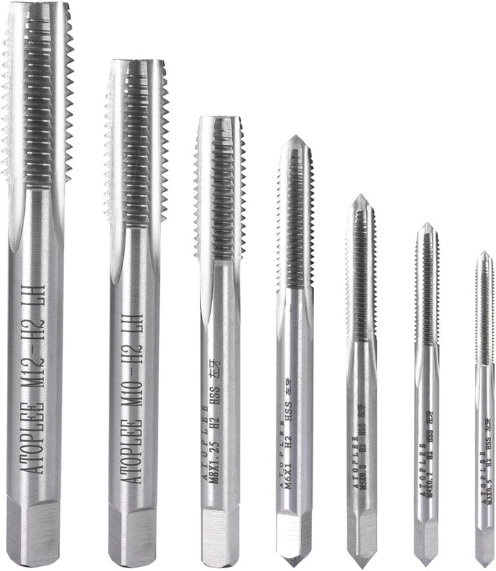 ATOPLEE 7 Stück HSS 6542 Metrischer Linksgewinde Gewindebohrer Satz, M3 M4 M5 M6 M8 M10 M12 M3-M12,7