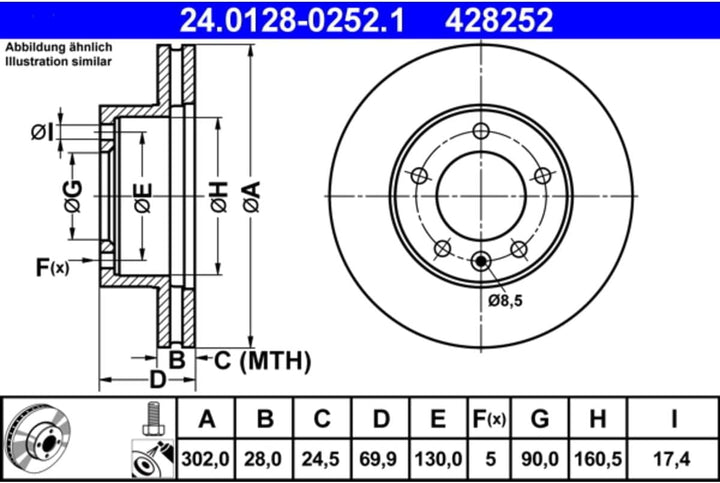 ATE 24.0128-0252.1 Bremsscheibe - (Paar)