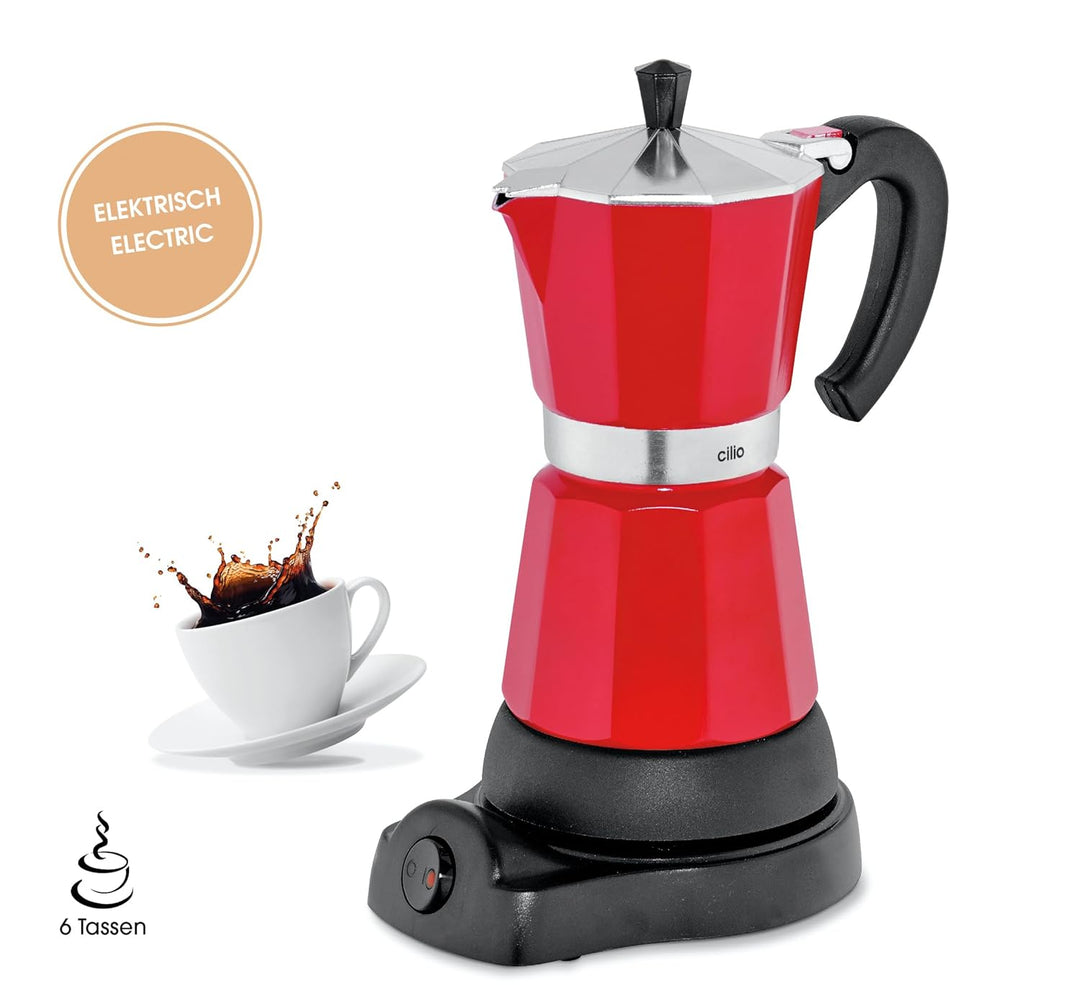 cilio Espressokocher Classico für 6 Tassen | elektrisch 480W | Ø 11,5 cm Höhe: 25 cm | Aluminium | R