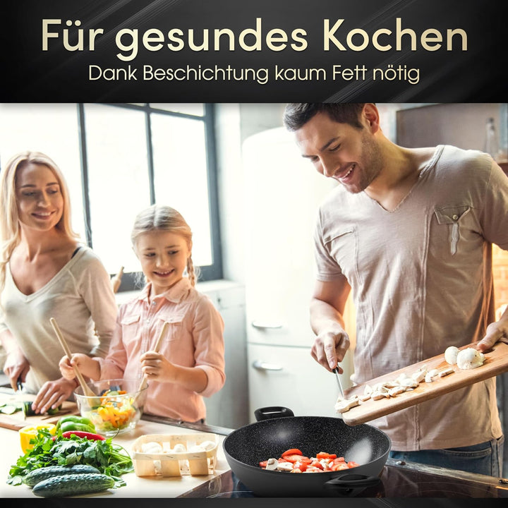 Stoneline Ceramic Servierpfanne 28 cm, PFAS-freie Keramik Beschichtung, Aroma-Glasdeckel, hoher Rand