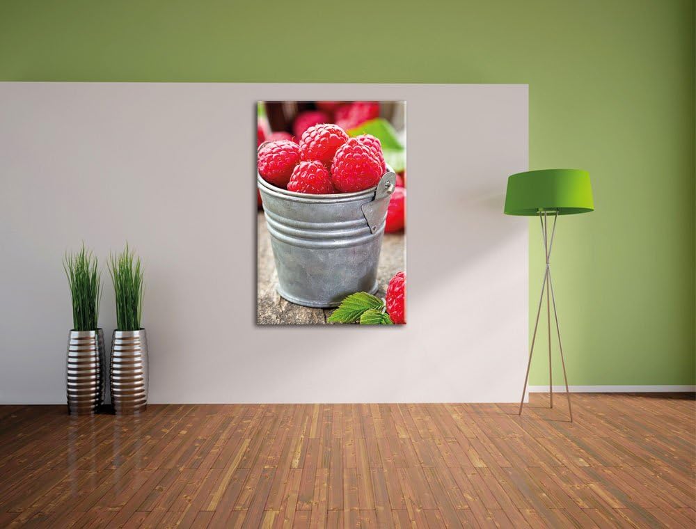 Himbeeren im Eimer, Format: 100x70 auf Leinwand, XXL riesige Bilder fertig gerahmt mit Keilrahmen, K