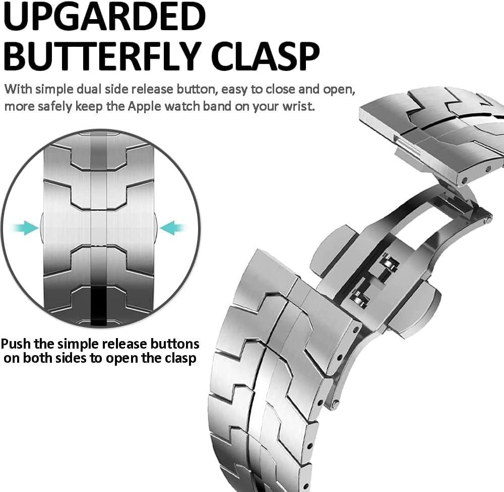 Miimall Kompatibel mit Apple Watch Ultra/Ultra 2 Armband 49mm, Edelstahl Metall Doppelte Faltschlies