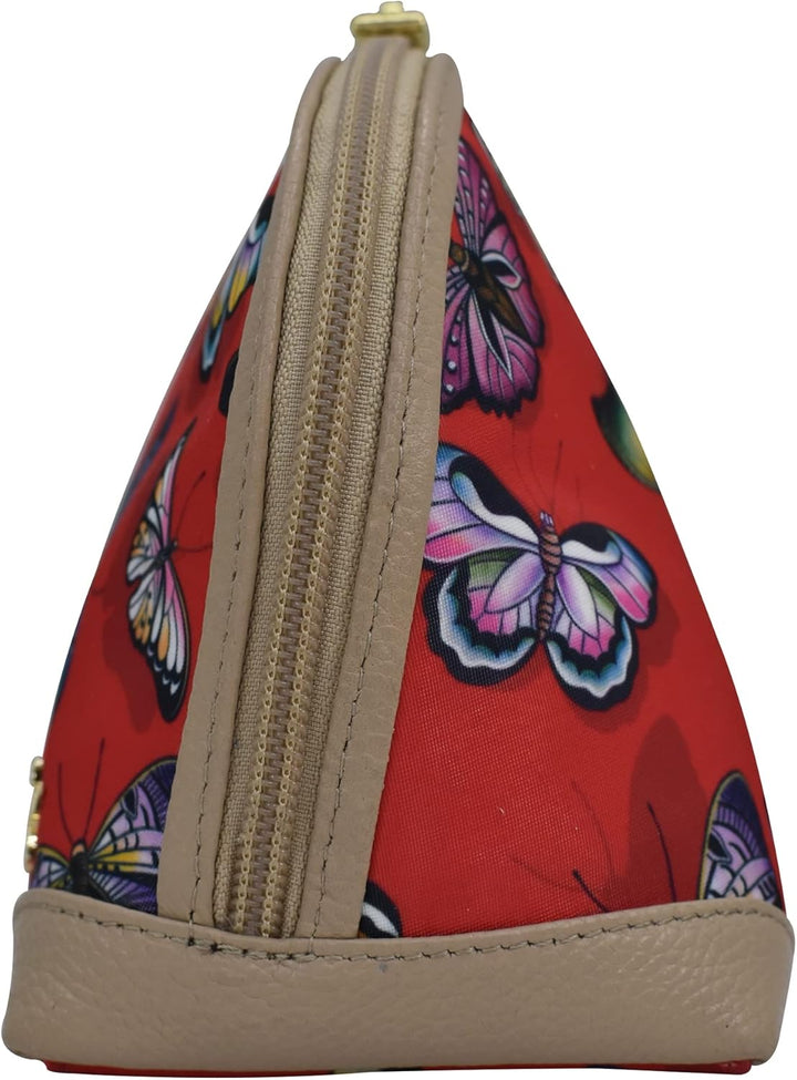 Anuschka Kosmetiktasche - Wanderlust Kollektion - Nylonstoff mit Leder Trim und Kunstdruck Butterfly