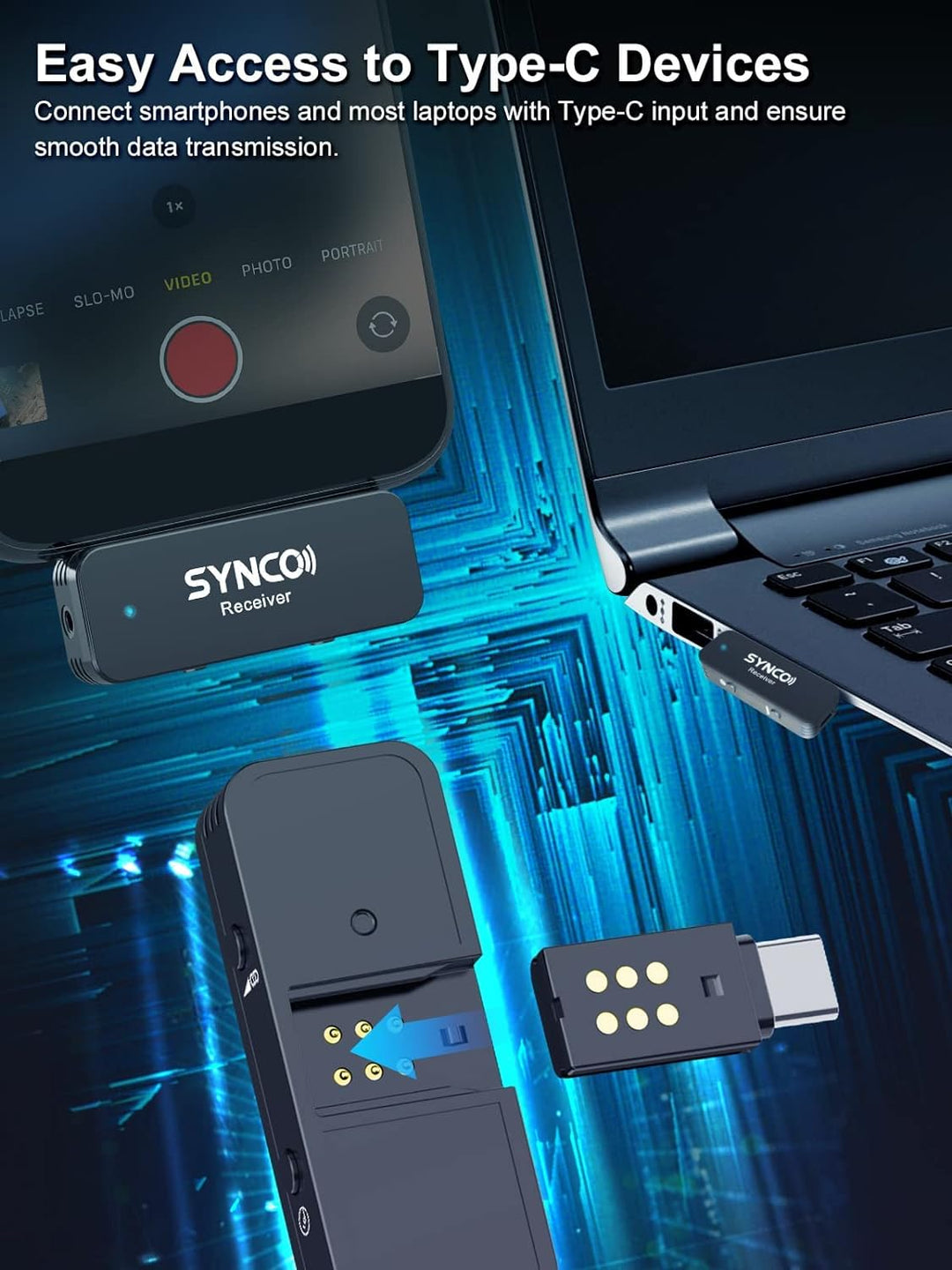 SYNCO Wireless-Lavalier-Smartphone-USB-C-Mikrofon 9 kreativ Soundeffekt 2.4GHz 150m Audioübertragung