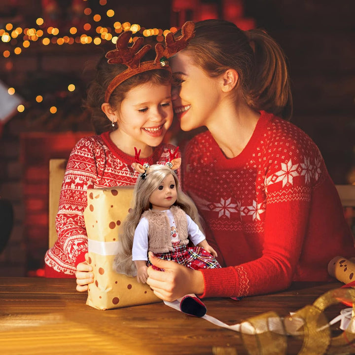 Tacobear Puppenkleidung Weihnachten Puppen Kleider Zubehör Set Puppen Hemd Rot Karierter Rock Mantel