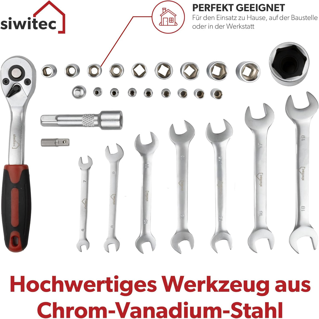 siwitec Werkzeugkoffer 95-teilig | Werkzeug Set CRV | Werkzeugkasten gefüllt mit Zangen, Schraubendr