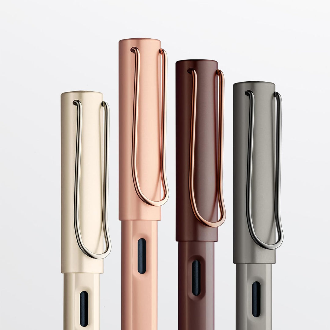 LAMY Lx Füllhalter 076 – Füller aus Aluminium in der Farbe Roségold mit transparentem Griffstück und