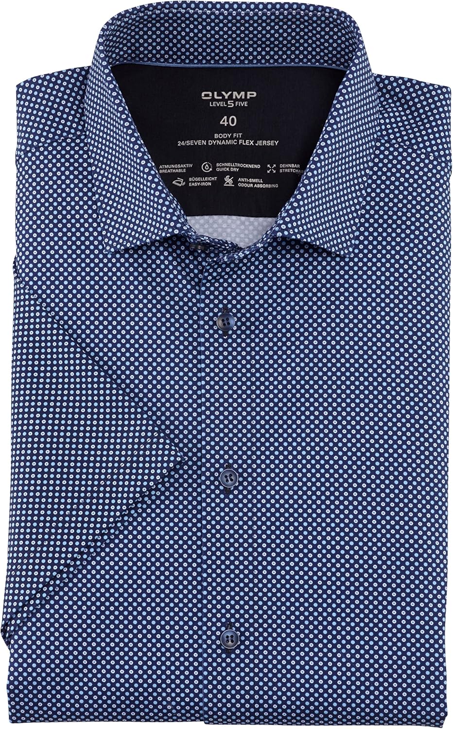 OLYMP Herren Businesshemd Kurzarm Level Five 24/Seven,Body fit,Modern Kent 37 Bleu 11, 37 Bleu 11