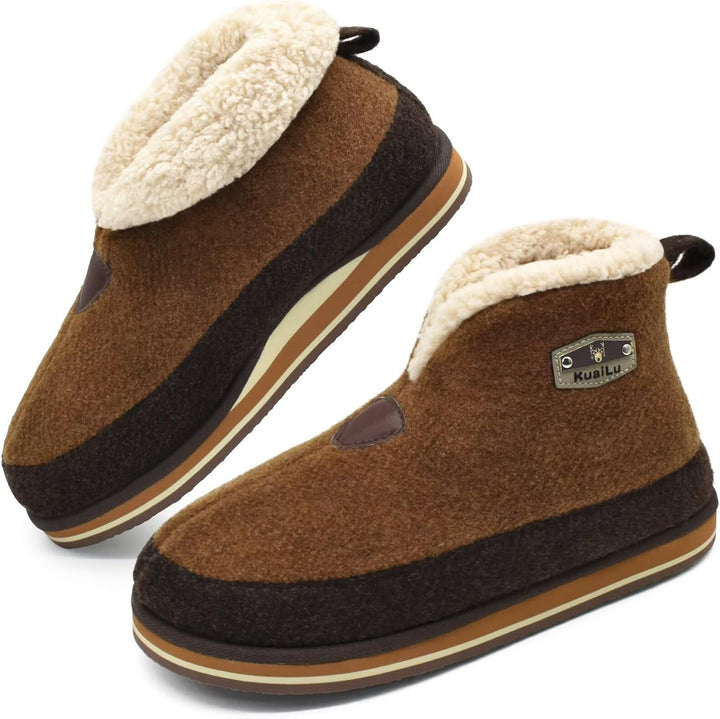 KuaiLu Hausschuhe Boots Herren Winter Filz Hausstiefel Warm Plüsch Flauschige Fell Hüttenschuhe Kusc