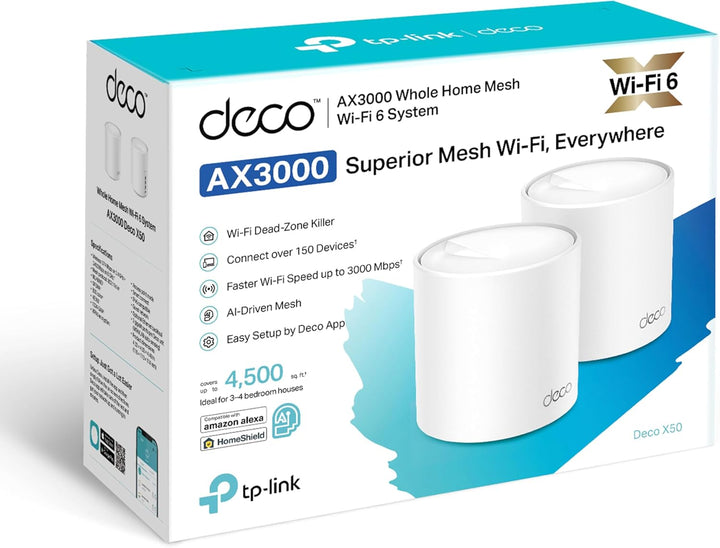 TP-Link Deco X50 Mesh WLAN Set (2 Pack), Wi-Fi 6 AX3000 Dual Band Router & Repeater, 3x Gigabit Port