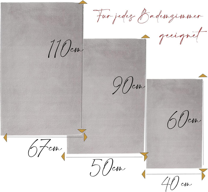 payé Badezimmerteppich Hochflor Bad - Grau - 40x60cm - kuschelig weich - waschbar - Badematte Wasser