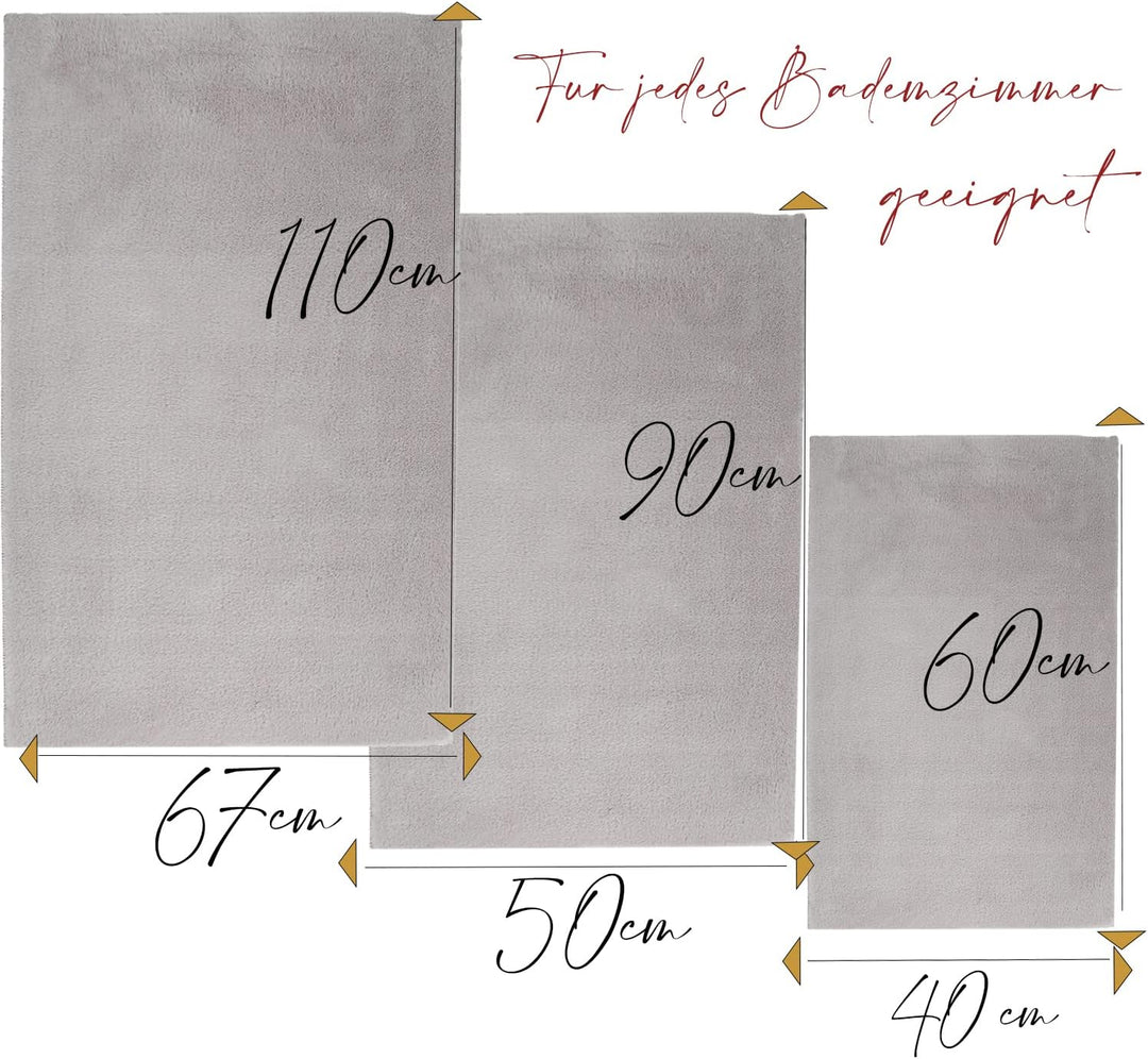 payé Badezimmerteppich Hochflor Bad - Grau - 40x60cm - kuschelig weich - waschbar - Badematte Wasser