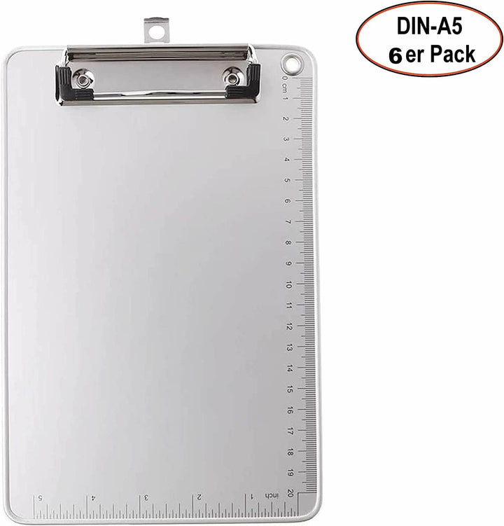 6er A5 Metall Klemmbrett, Anti-Rutsche Rückseite, Gummierter Metalklemme, Hartfaser Schreibbrett mit