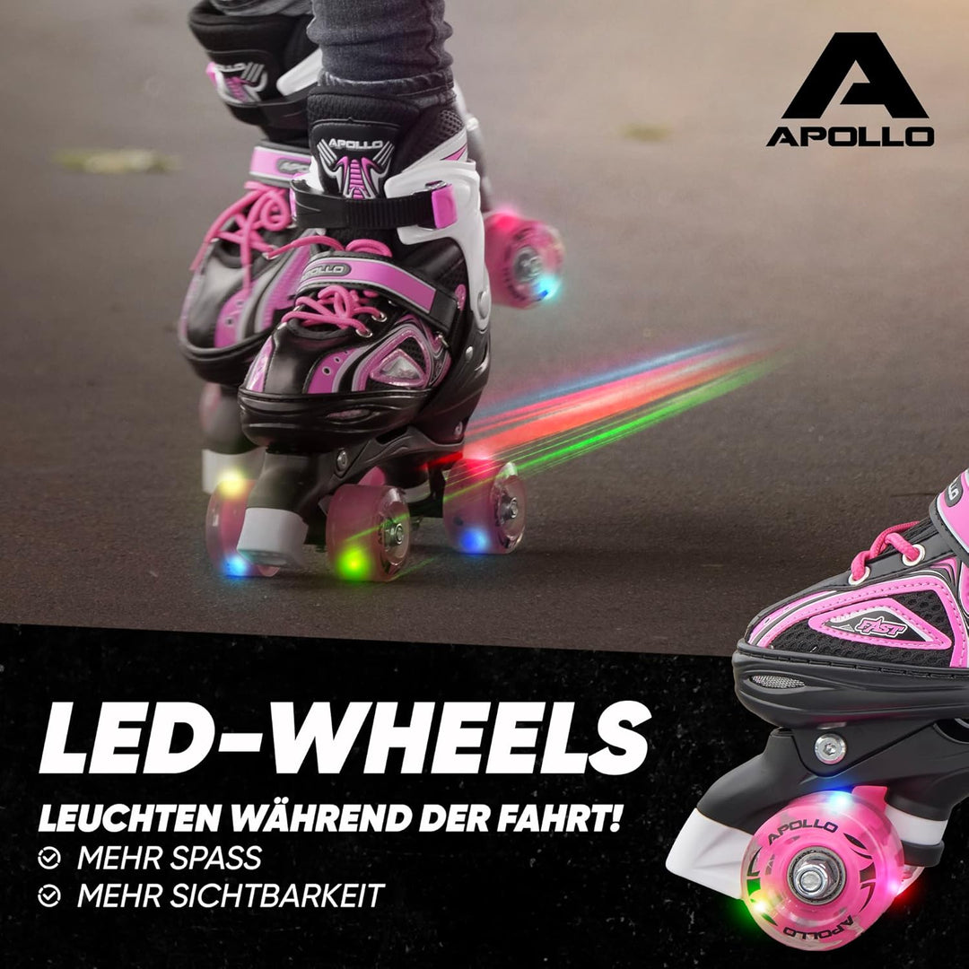 Apollo Super Quad X Pro | verstellbare Rollschuhe für Kinder | komfortable, grössenverstellbare LED