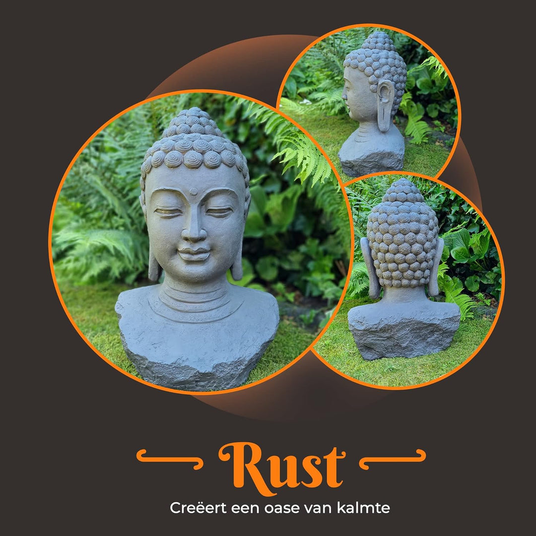 XL Buddha Kopf Gartenbilder für Outdoor - Meditation - Gross Dunkel Grau Gartenbild - 60cm