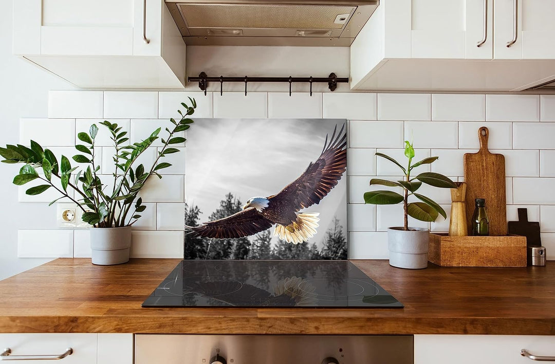 grosser fliegender Adler Herdabdeckplatte & Spritzschutz aus Echtglas | Für Herd-Kochfelder | 60x52