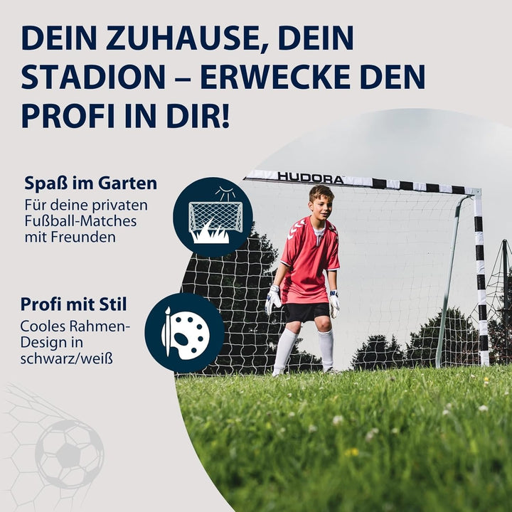 HUDORA Fussballtor Stadion - Tor für Kinder und Erwachsene - Fussball Tor 300 x 160 x 90 cm für Gart