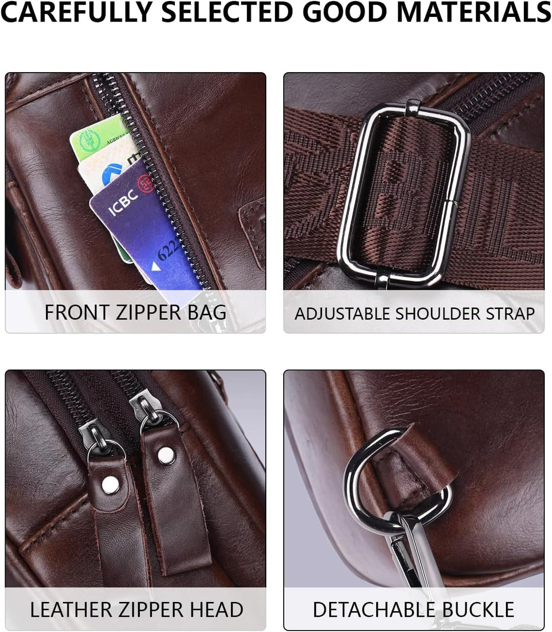 LOONGYOON Herrenbrusttasche aus Leder Umhängetasche mit Kopfhöreröffnung Studie über Sportreisen Mul