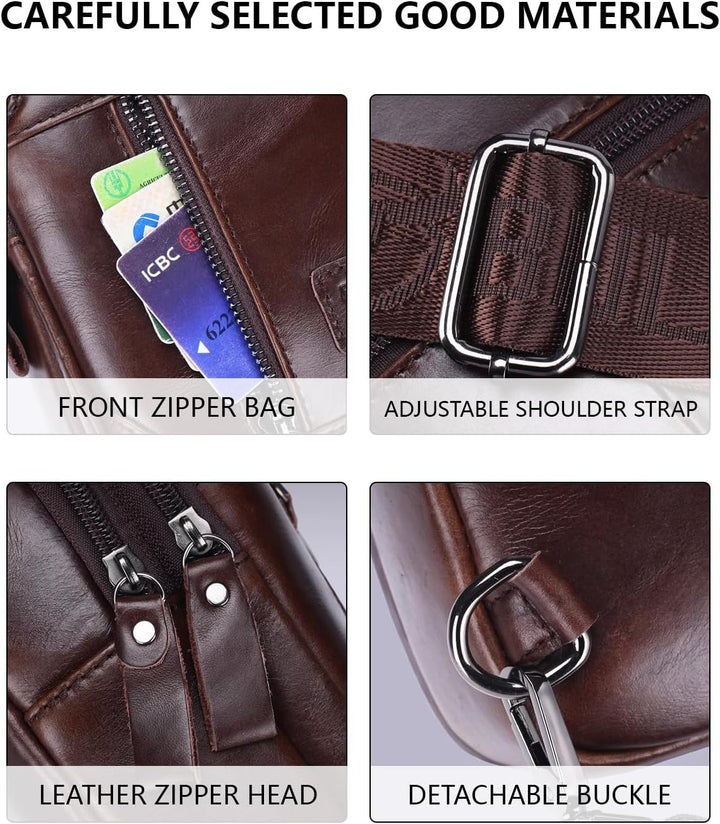 LOONGYOON Herrenbrusttasche aus Leder Umhängetasche mit Kopfhöreröffnung Studie über Sportreisen Mul