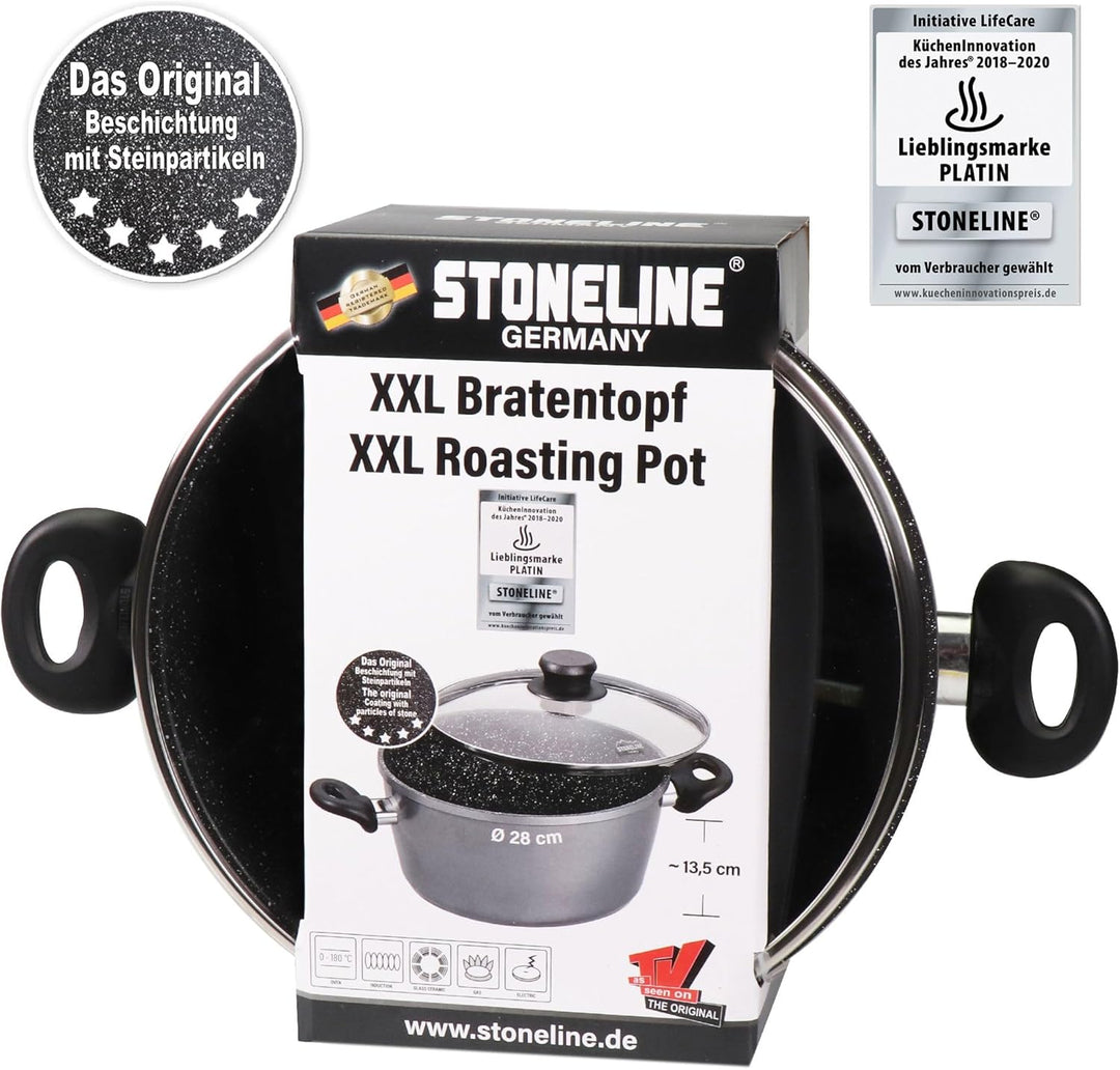 Stoneline XXL Kochtopf 28 cm, mit Deckel, Induktion, Aluguss, beschichtet mit echten Steinpartikeln,