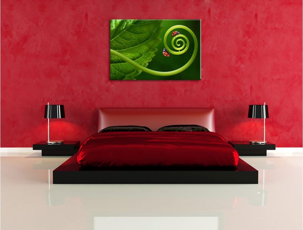 Pixxprint Zwei Marienkäfer auf einem Stängel als Leinwandbild/Grösse: 100x70 / Wandbild/Kunstdruck/f