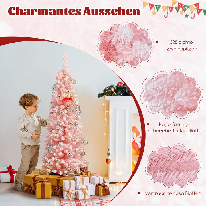 COSTWAY künstlicher Weihnachtsbaum Bleistift, 150 cm Tannenbaum mit Schnee, Christbaum mit 328 Zweig