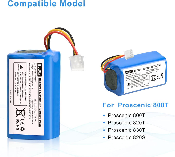 3000mAh Ersatzakku für Proscenic 800T Li-ion Akku 820T, 830T, 820S Staubsauger Roboter 14.4V Li-ion