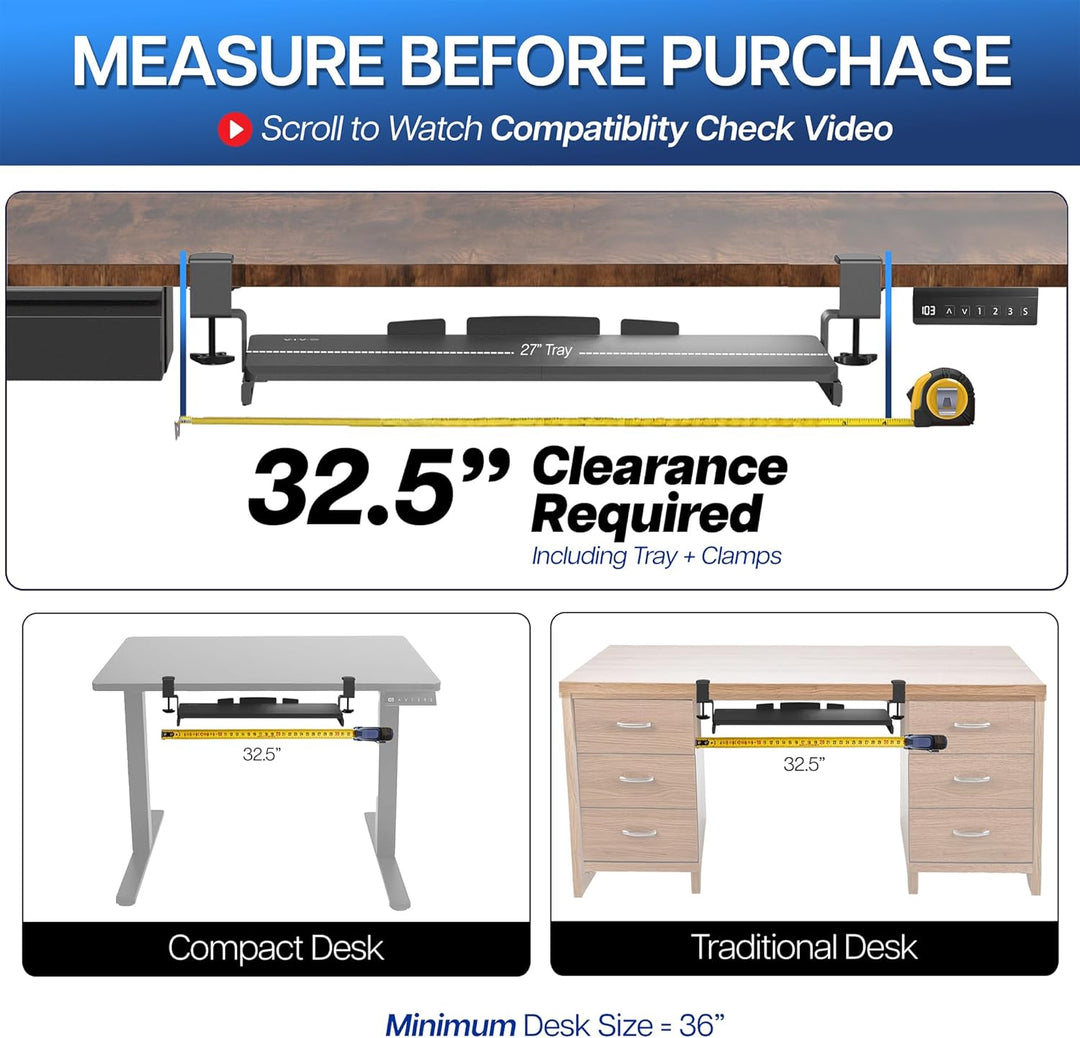 VIVO Large Keyboard Tray Under Desk Pull Out with Extra Sturdy C Clamp Mount System,27 (33 Including