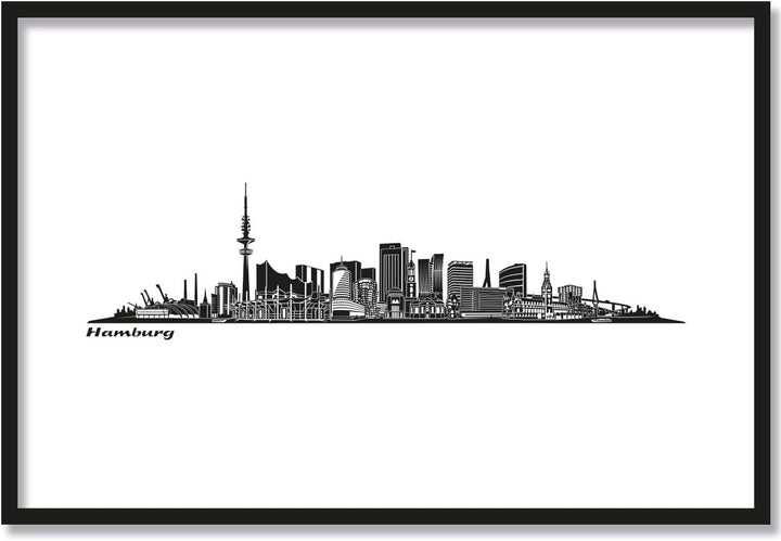 JUNIWORDS Poster mit/ohne Holzrahmen, Wähle ein Motiv, Skyline Hamburg, Wähle eine Grösse, 40 x 60 c
