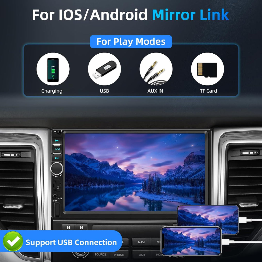 Podofo A-pple Carplay Android Auto 2 Din Autoradio, 7" HD Touchscreen MP5 Player Unterstützung Bluet