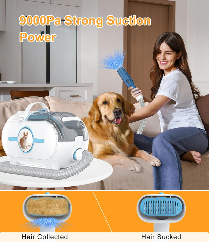WHDPETS Hundeschermaschine mit Staubsauger, 2L Staubbehälter, Super Saugkraft mit 9000 Pa Saugt 99.9