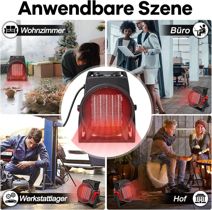 UISEBRT Heizlüfter Energiesparend 3000W - Keramik Heizgerät Bauheizer Elektroheizer mit Überhitzungs