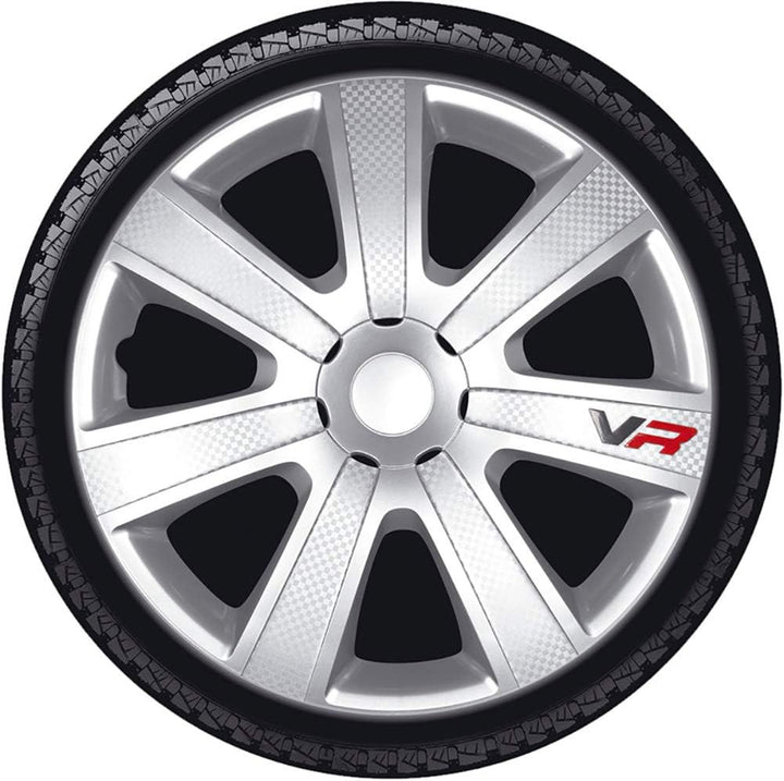 AUTO-STYLE Satz Radzierblenden VR 14-Zoll Silber/Karbon-Look/Logo Silber/Karbon-Optik/Logo 14-inch,
