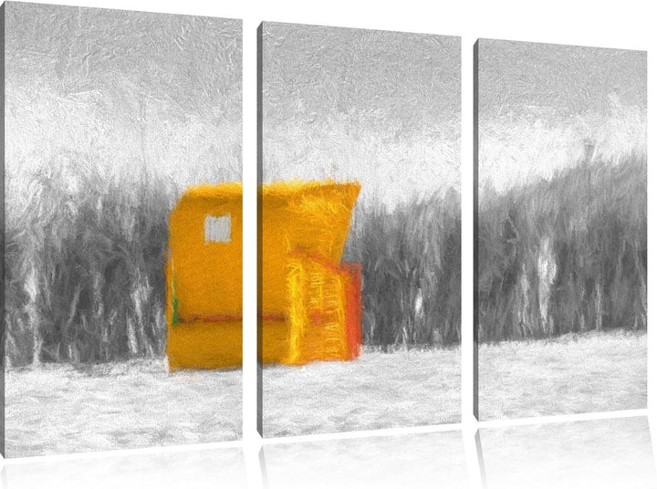 gemütlicher Strandkorb schwarz/weiss Spezial 3-Teiler Leinwandbild 120x80 Bild auf Leinwand, XXL rie