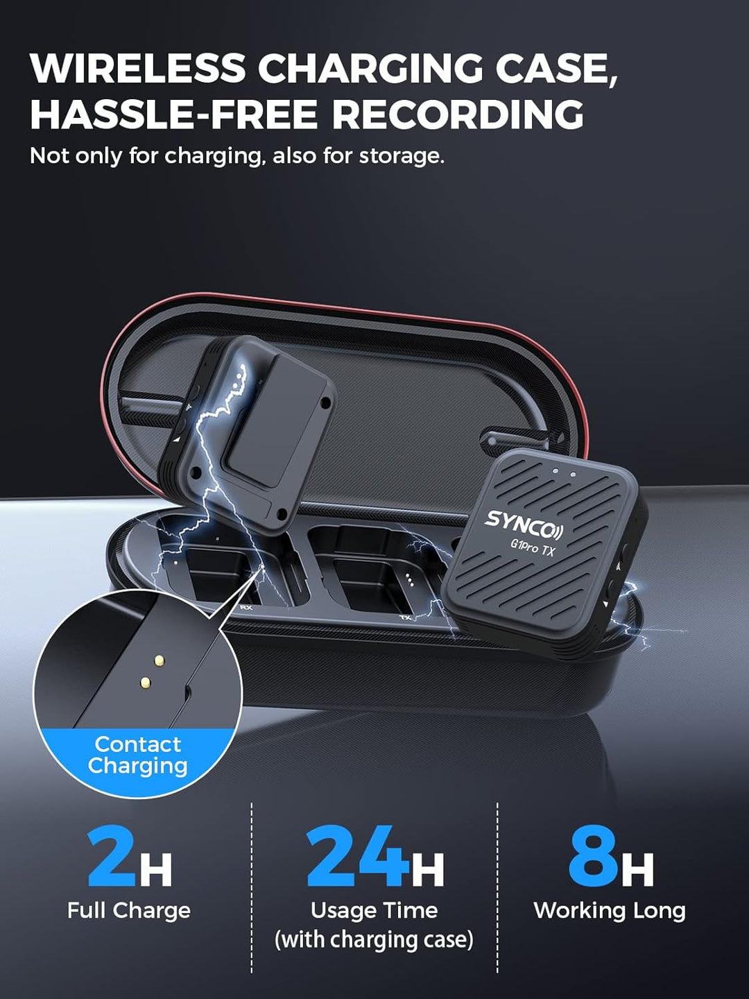 SYNCO Lavalier Mikrofon Wireless G1(A1) Pro, Ansteckmikrofon mit Ladekoffer One-Touch Rauschunterdrü