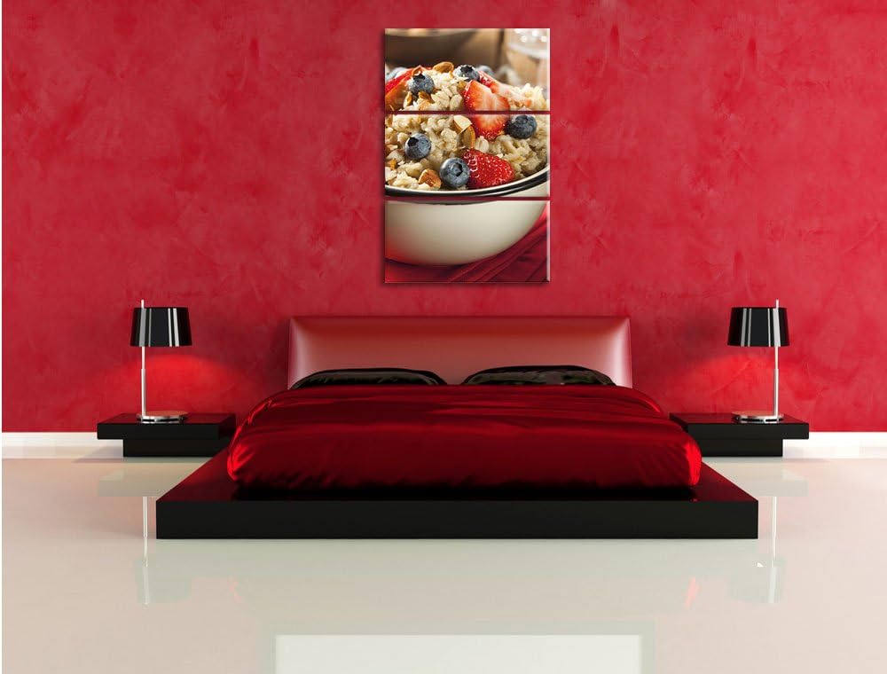 Porridge - Haferbrei mit Beeren / 3-Teilig/Gesamtmass 120cm Leinwandbild bespannt auf Holzrahmen/Wan