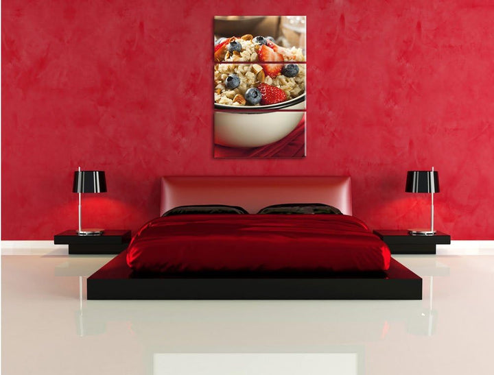 Porridge - Haferbrei mit Beeren / 3-Teilig/Gesamtmass 120cm Leinwandbild bespannt auf Holzrahmen/Wan