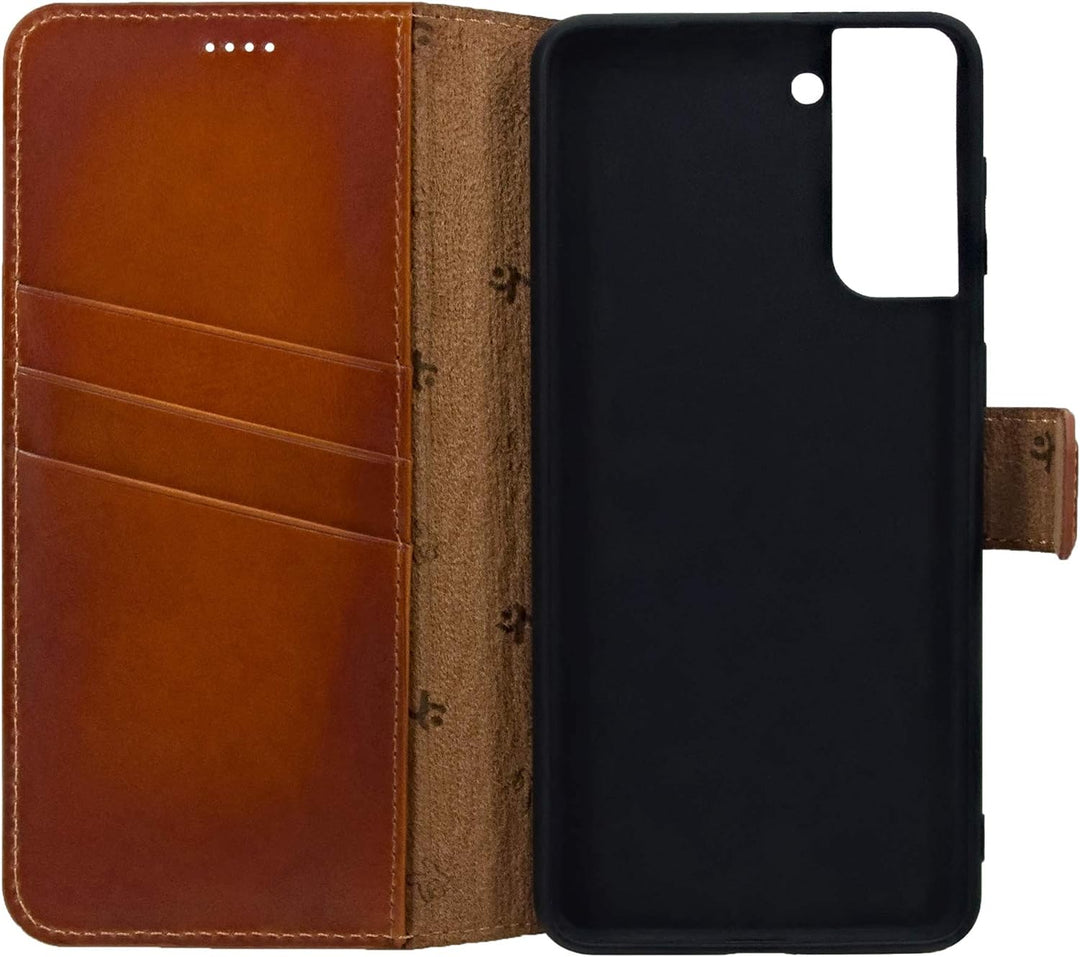 Suncase Book-Style Hülle kompatibel mit Samsung Galaxy S22 Plus 5G Leder Tasche (Slim-Fit) Lederhüll
