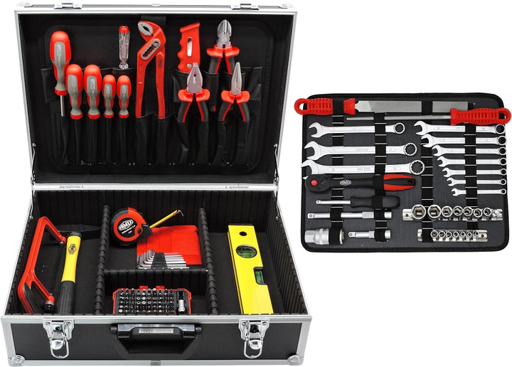 FAMEX 755-58 Alu Werkzeugkoffer Gefüllt 164-tlg. - Werkzeugkasten bestückt mit Werkzeug Set