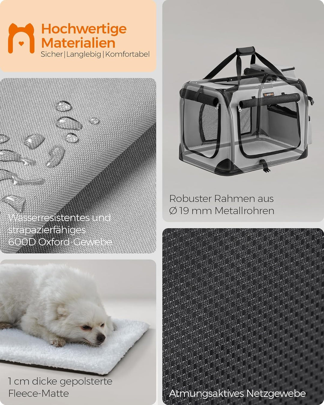 Feandrea Hundebox faltbar, Transportbox Hund, M, Hundetasche, Oxford-Gewebe, Netzstoff, atmungsaktiv