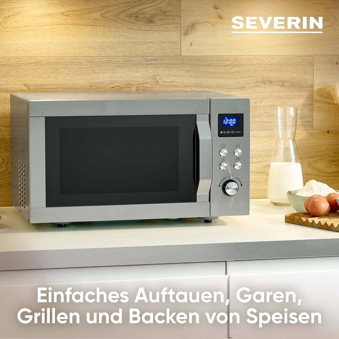 SEVERIN Mikrowelle mit Grill und Heissluftfunktion 3-in-1, Mikrowellengerät zum Auftauen, Garen und