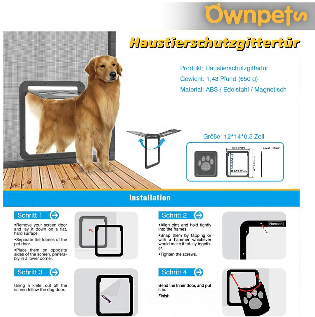 Ownpets Hundeklappe, Magnetische Hundetür mit automatische verschliessbare Fliegengitter, Haustierkl