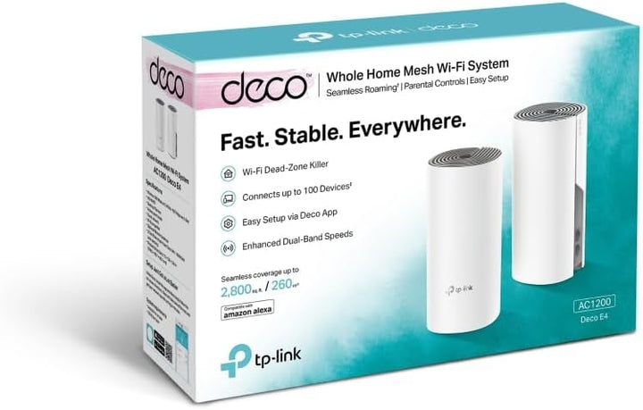 TP-Link Deco E4 Mesh WLAN Set (2er Pack), AC1200 Dual Band Router & Repeater (Reichweite bis zu 260m