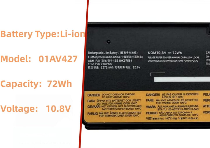 PUGASR 72Wh 61++ 01AV427 SB10K97584 Laptop Akku Kompatibel mit Lenovo ThinkPad A475 A485 T470 T570 T