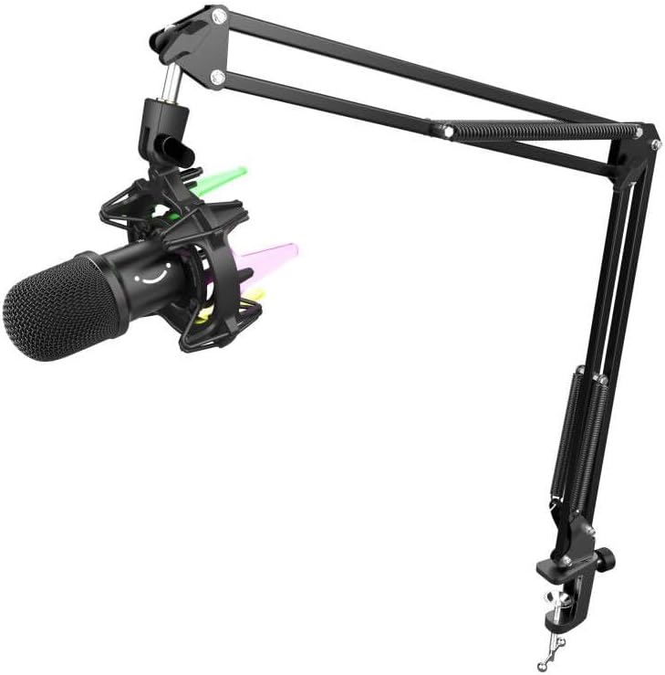 FIFINE Gaming Mikrofon PC mit Arm, 8 RGB Steuerungsmodi USB Microphone für MAC PS4 PS5, Dynamisches