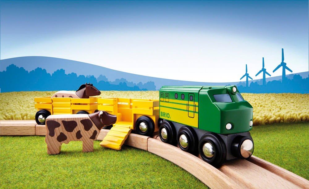 BRIO Bahn 33402 - Mittleres Schienensortiment & Bahn 33404 - Bauernhof-Zug Bundle mit Bauernhof-Zug,