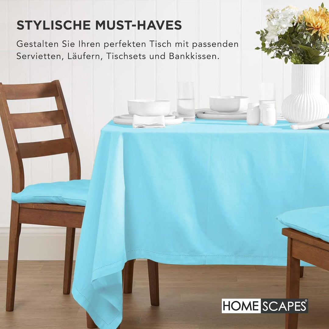 Homescapes 6er Set Stuhlkissen 40 x 40 cm, blau/hellblau, Sitzkissen mit Bändern und Knopfverschluss