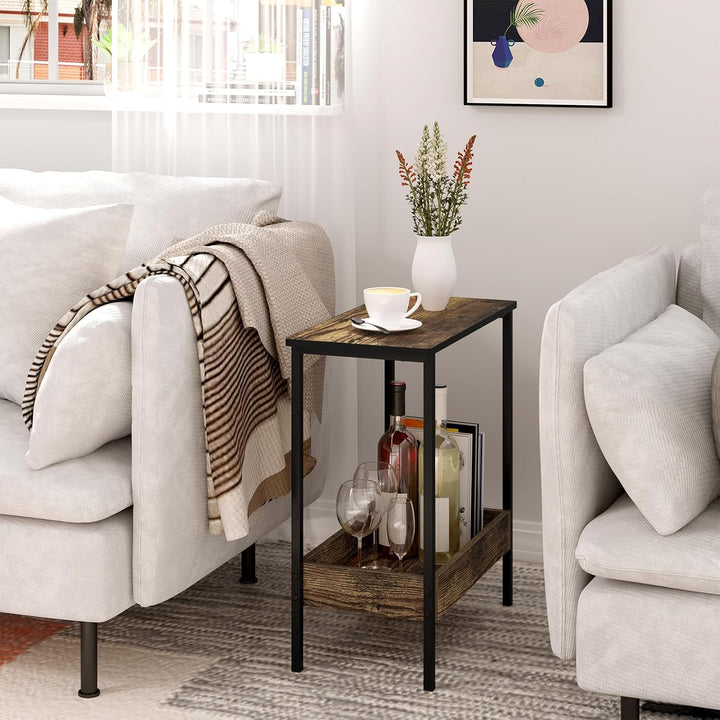 WOLTU Beistelltisch, Couchtisch mit 2 Ablagen, Konsolentisch mit Stauraum im Wohnzimmer, Wohnzimmert